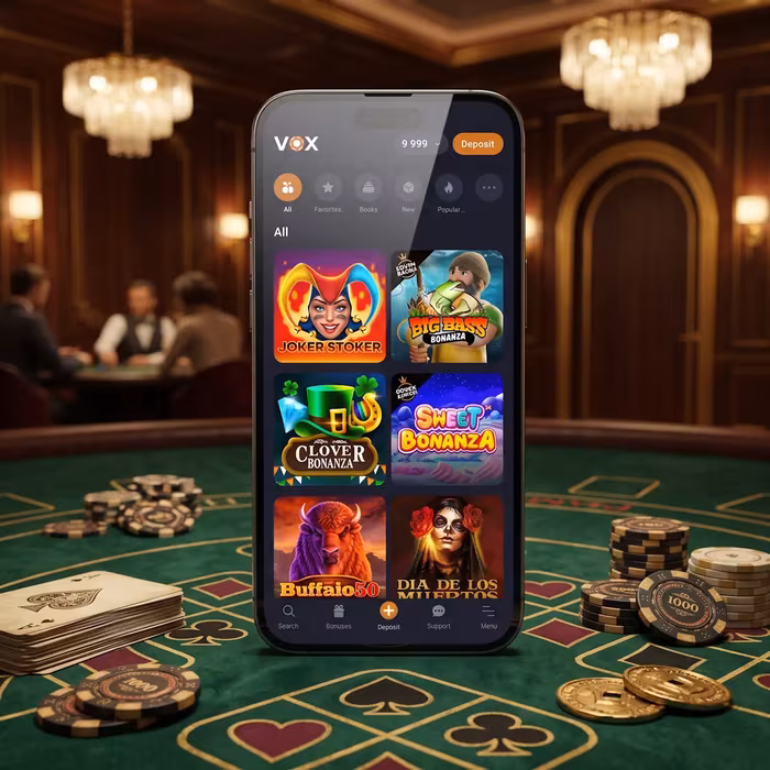 Aplikacja mobilna Vox Casino na ekranie smartfona