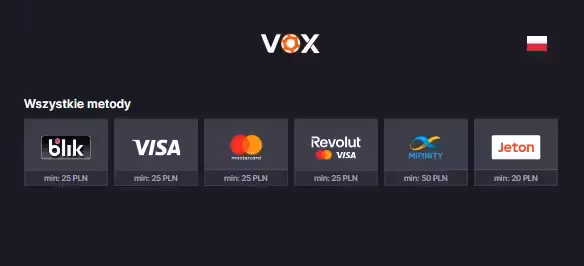 Metody płatności w Vox Casino - karty, e-portfele i kryptowaluty